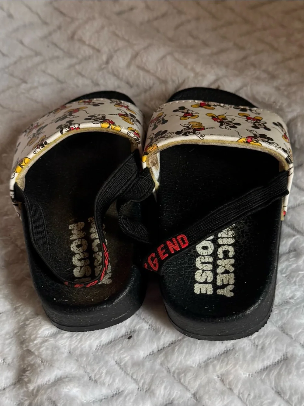 Disney Mickey Mouse Toddler Sandals Size 5/6 Black White Slides Back Strap